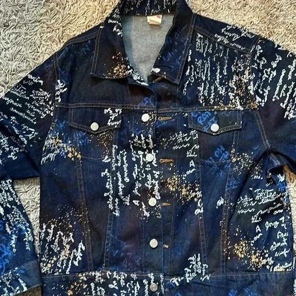 VTG 2pc Set Script Design Long Sleeve Jean Jacket Size Large (Sold Separately) - Picture 4 of 8